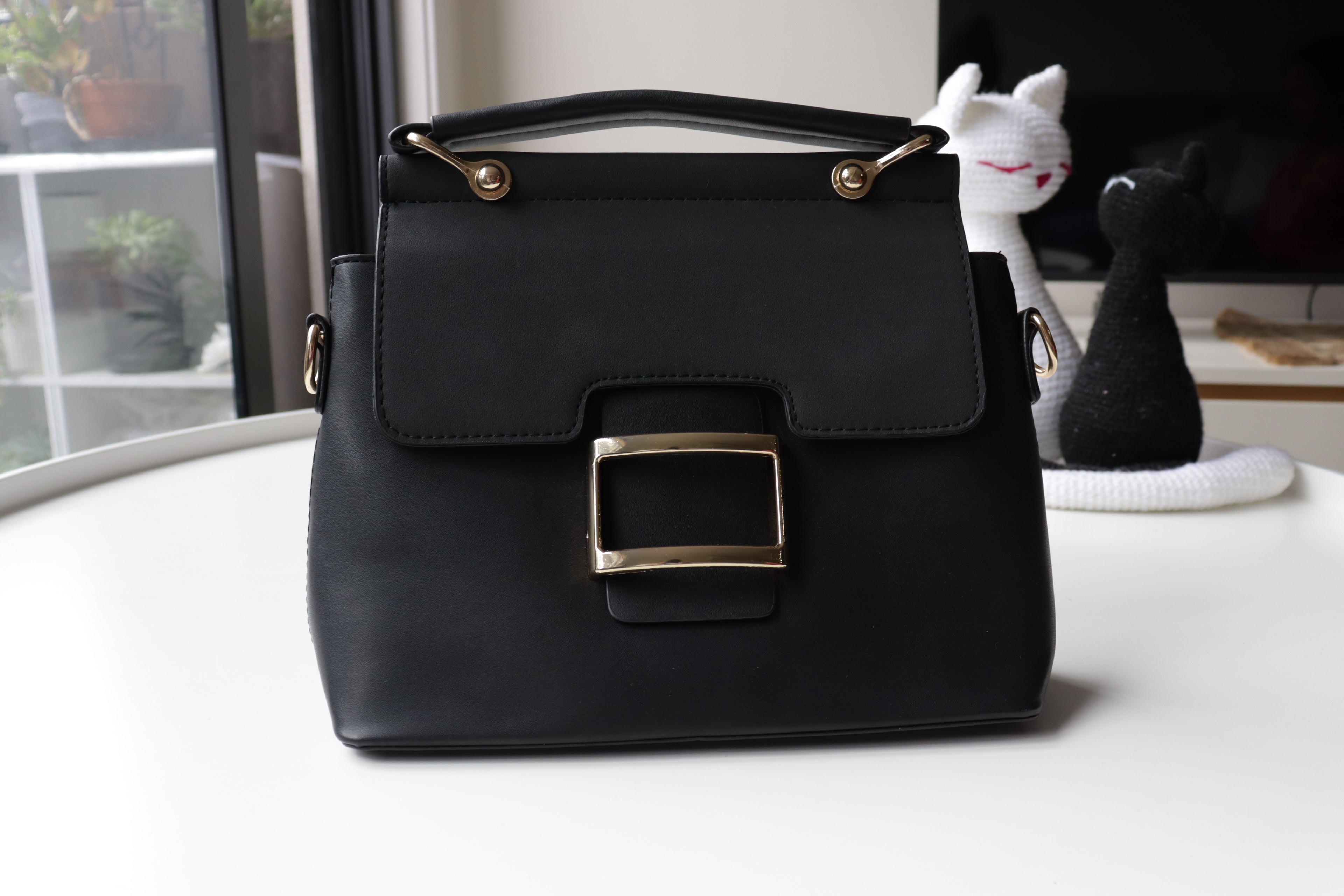 Elegant Buckle Top-Handle Bag – Black, Brown & Khaki