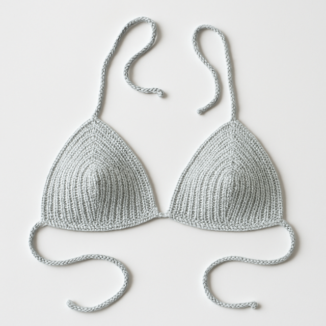 Handmade Crochet Bikini Top – Light Grey Summer Bralette