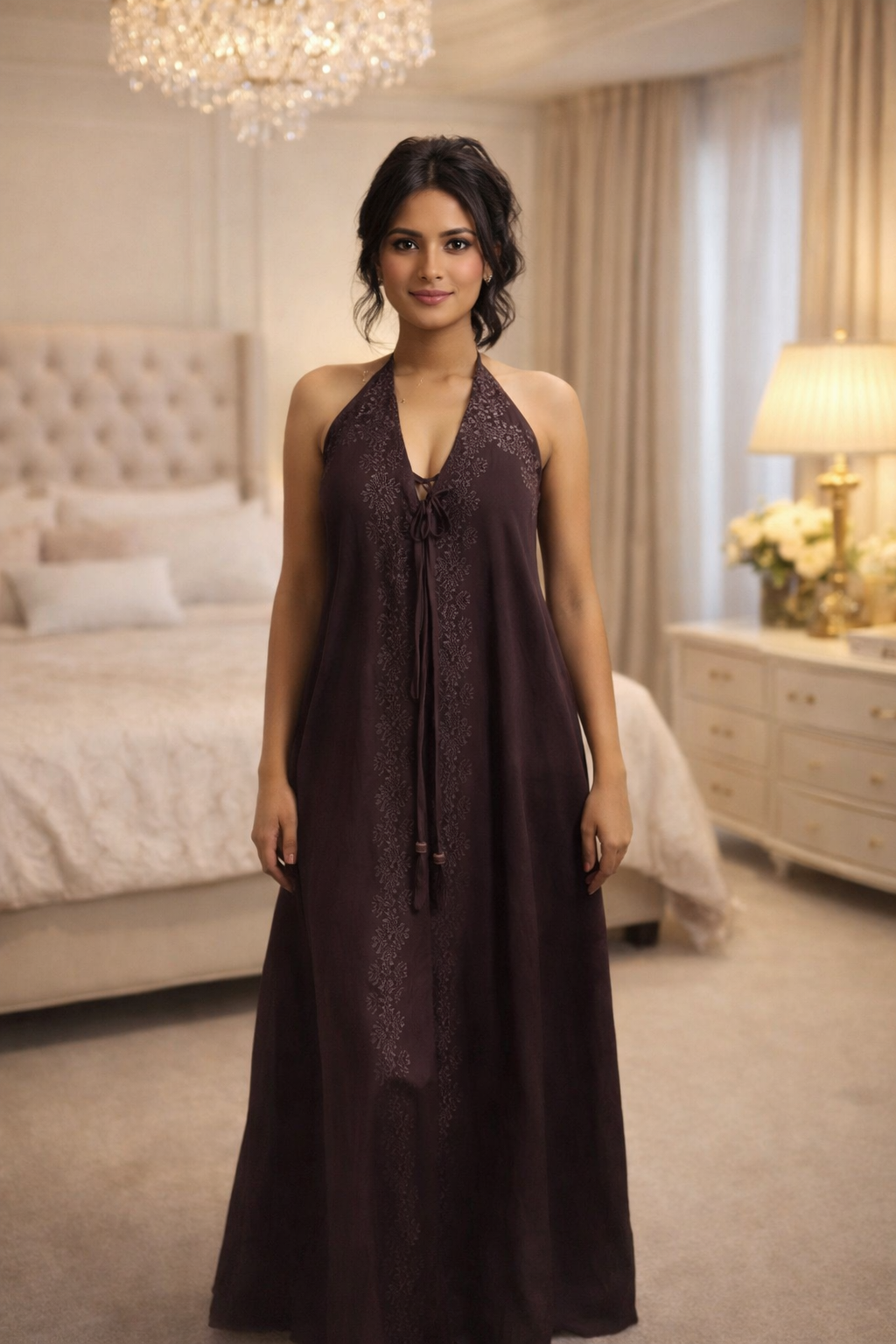 Chocolate Brown Halter Maxi Dress