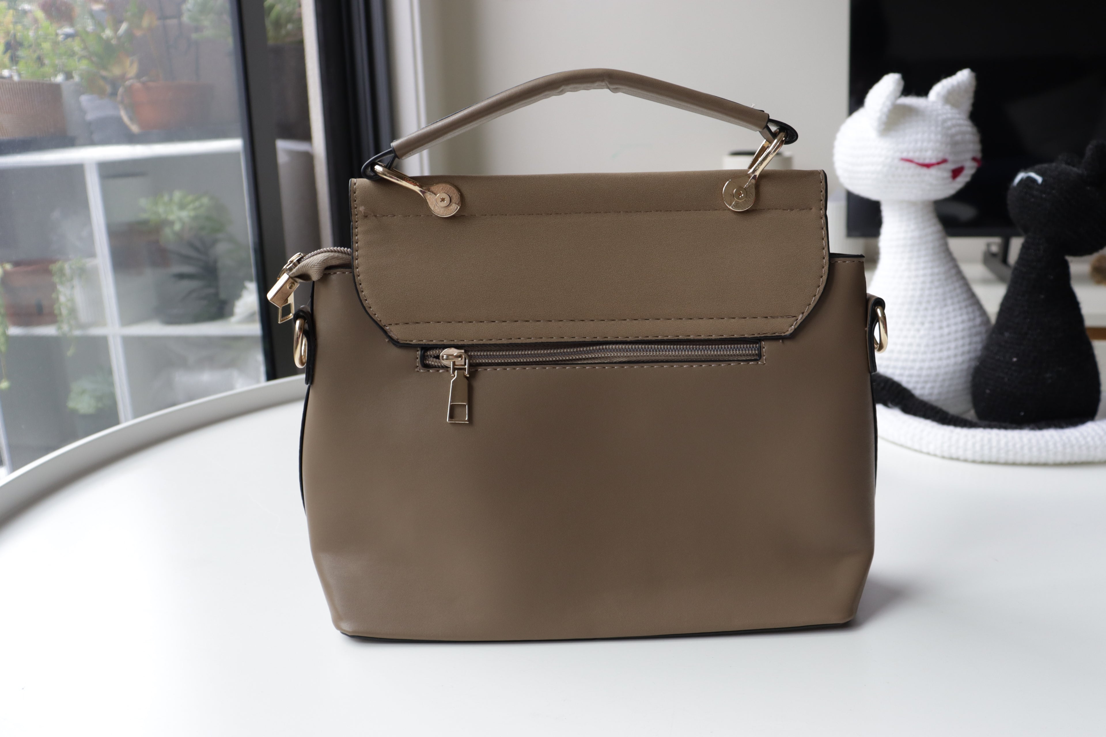 Elegant Buckle Top-Handle Bag – Black, Brown & Khaki