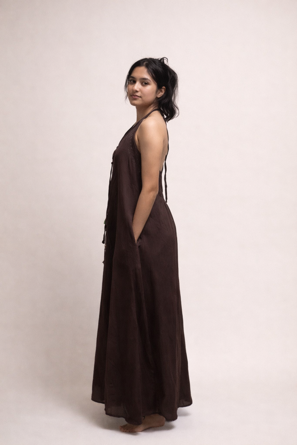 Chocolate Brown Halter Maxi Dress