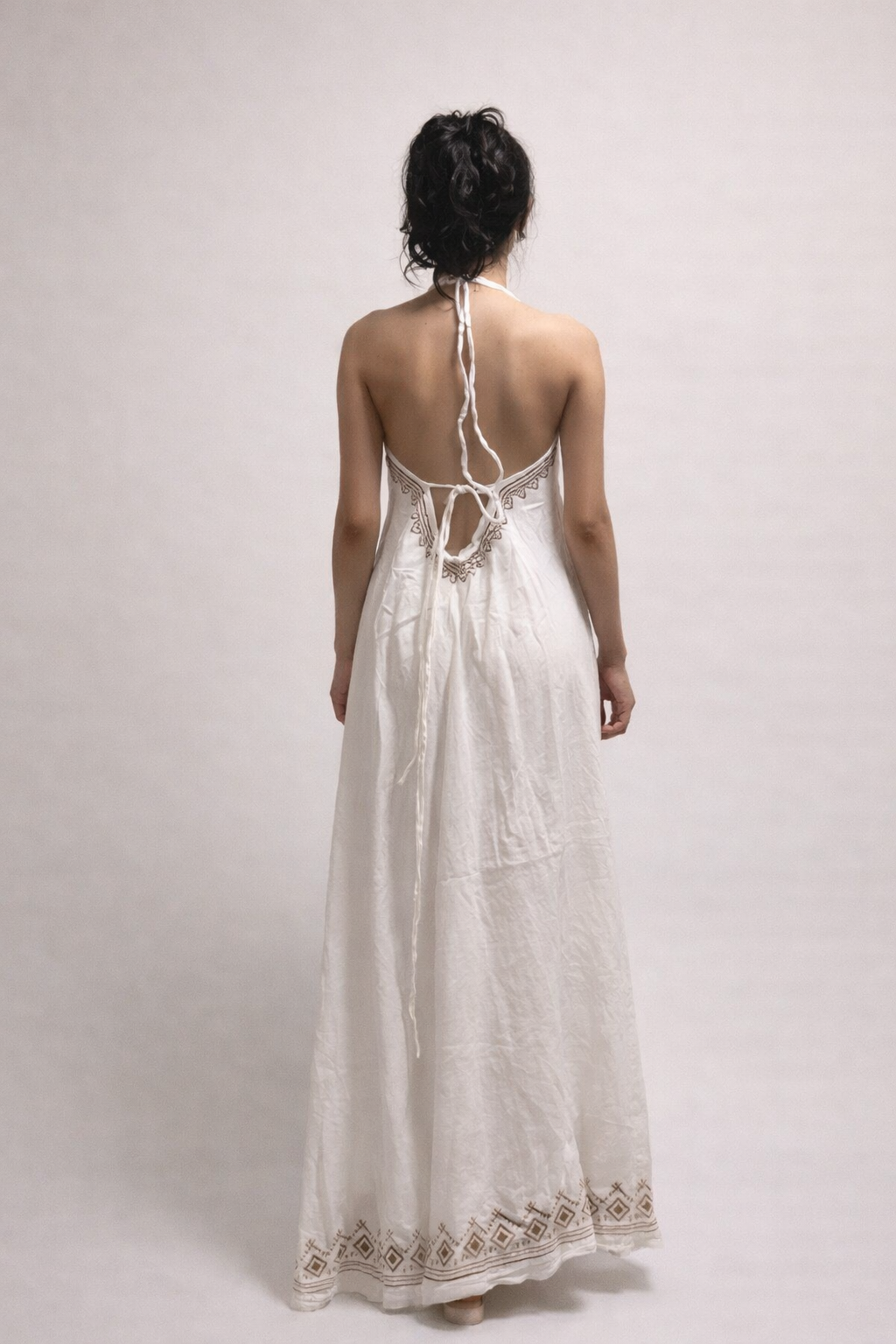 Ivory Cotton Halter Maxi Dress