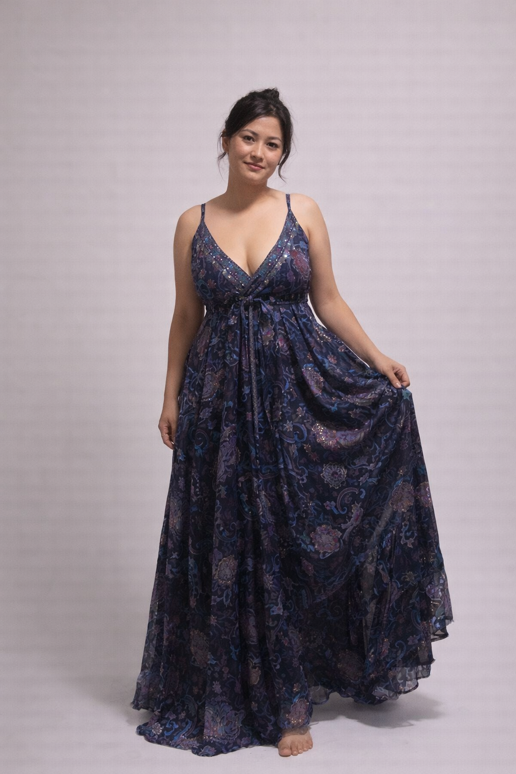 Midnight Floral Layered Maxi Dress