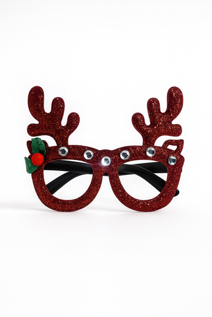 Red Reindeer Antler Christmas Glasses – Glitter Holiday Eyewear