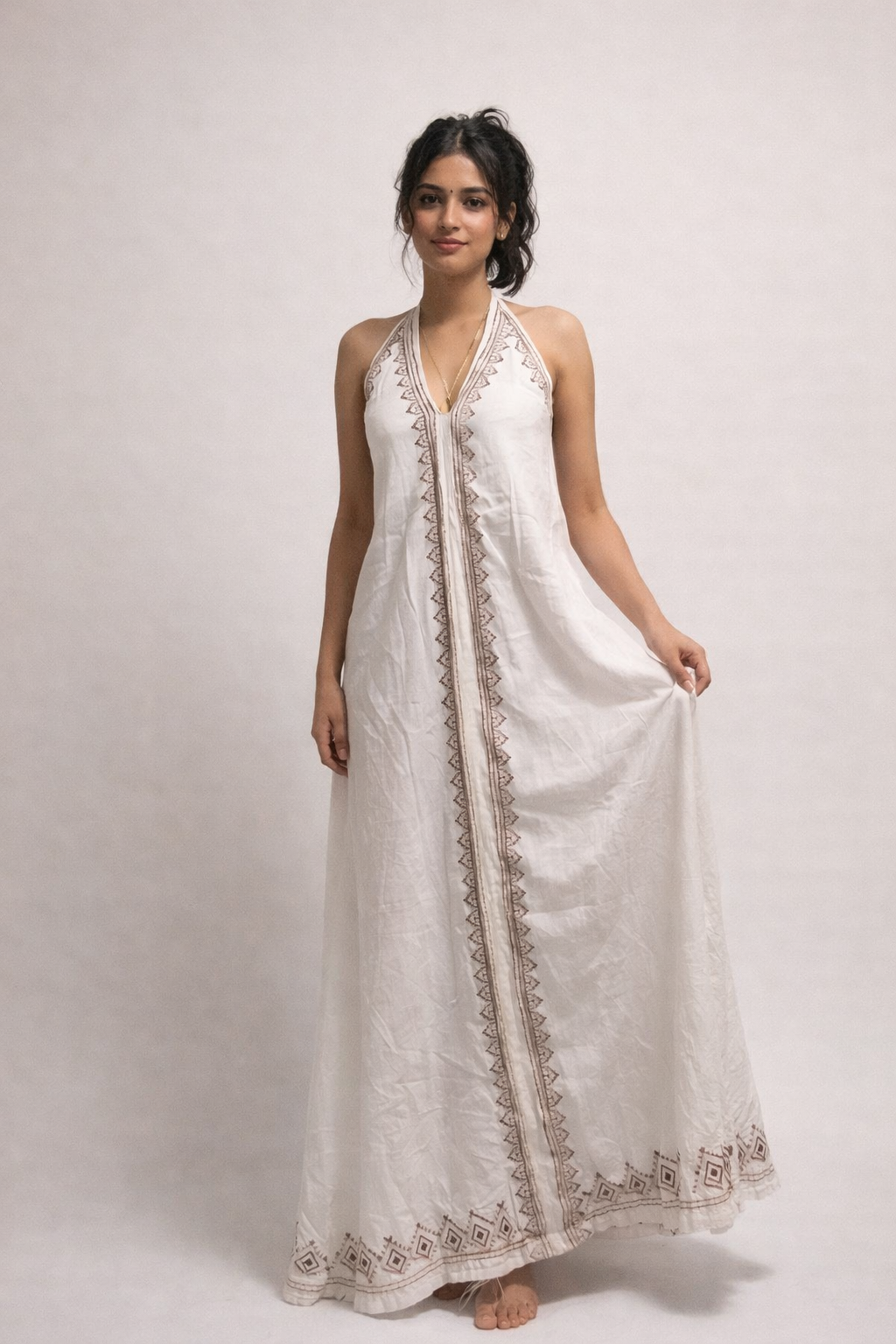 Ivory Cotton Halter Maxi Dress