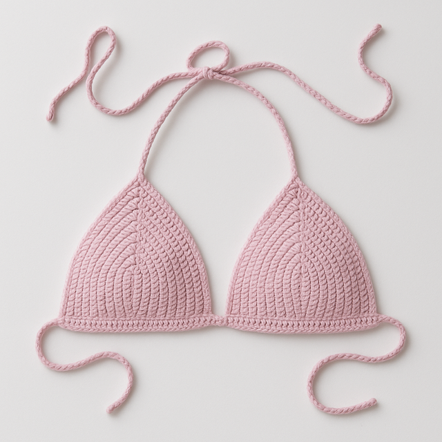 Handmade Crochet Bikini Top – Soft Pink Summer Bralette