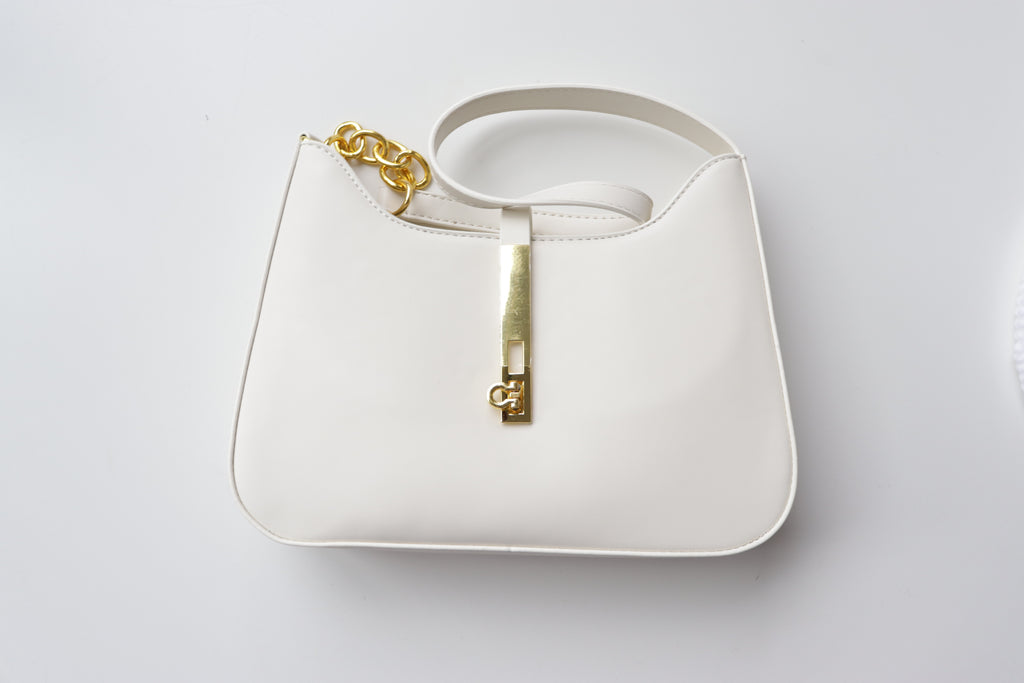 Minimalist Gold Accent Shoulder Bag – Beige, White, Black & Brown