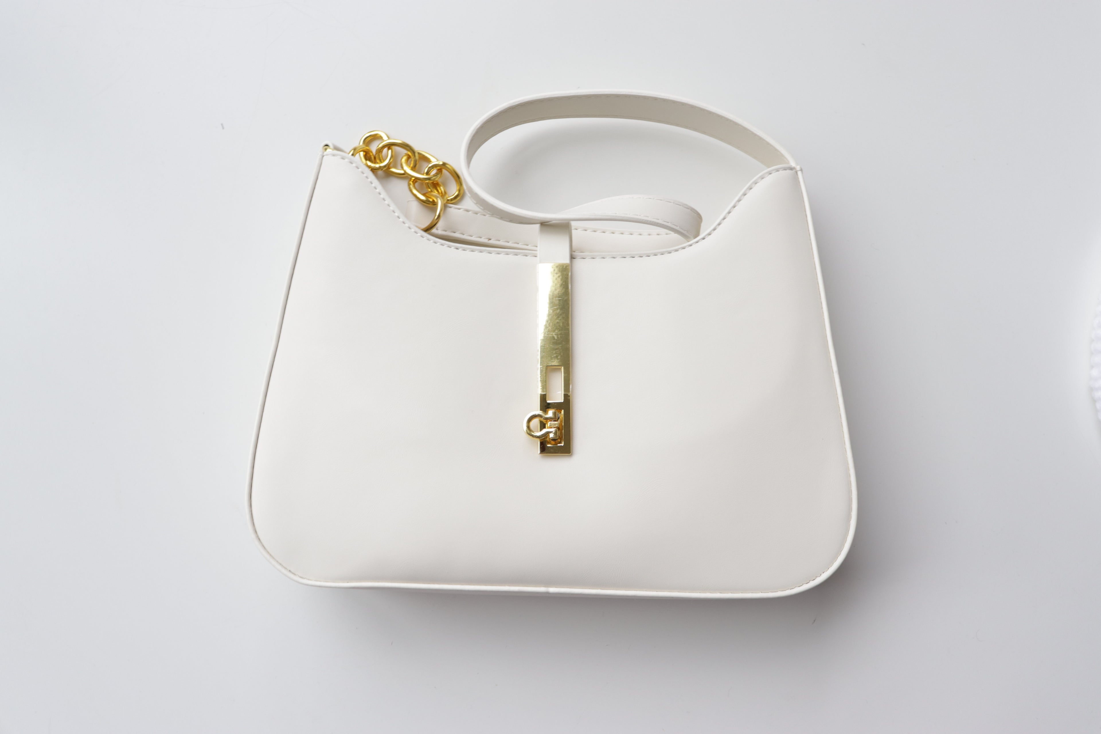 Minimalist Gold Accent Shoulder Bag – Beige, White, Black & Brown